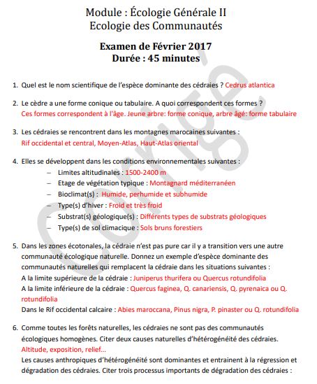 examen Ecologie S5 pdf