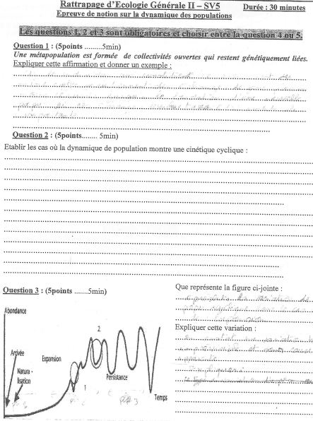 examen Ecologie S5 pdf