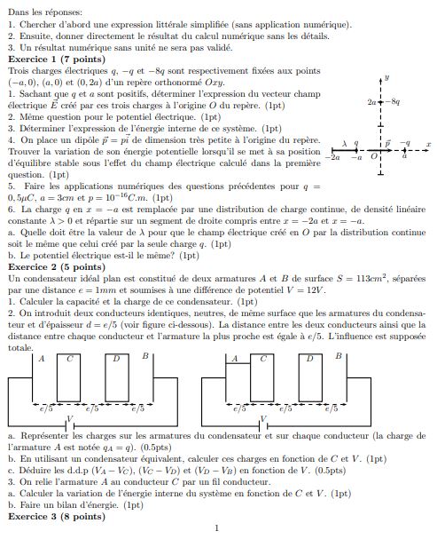 examen pdf Physique 2 Mécanique-Electricité