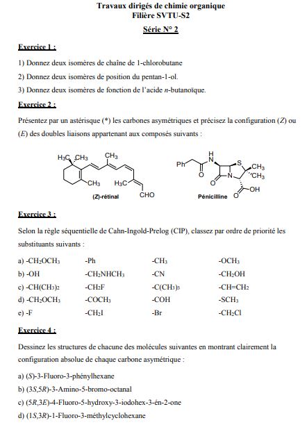 exercices chimie organique