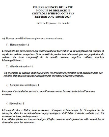 examen Embryologie et Histologie pdf